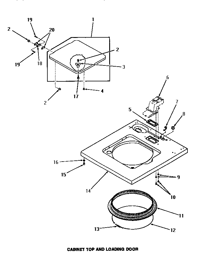 Speed Queen FA2961 cabinet top & loading door diagram