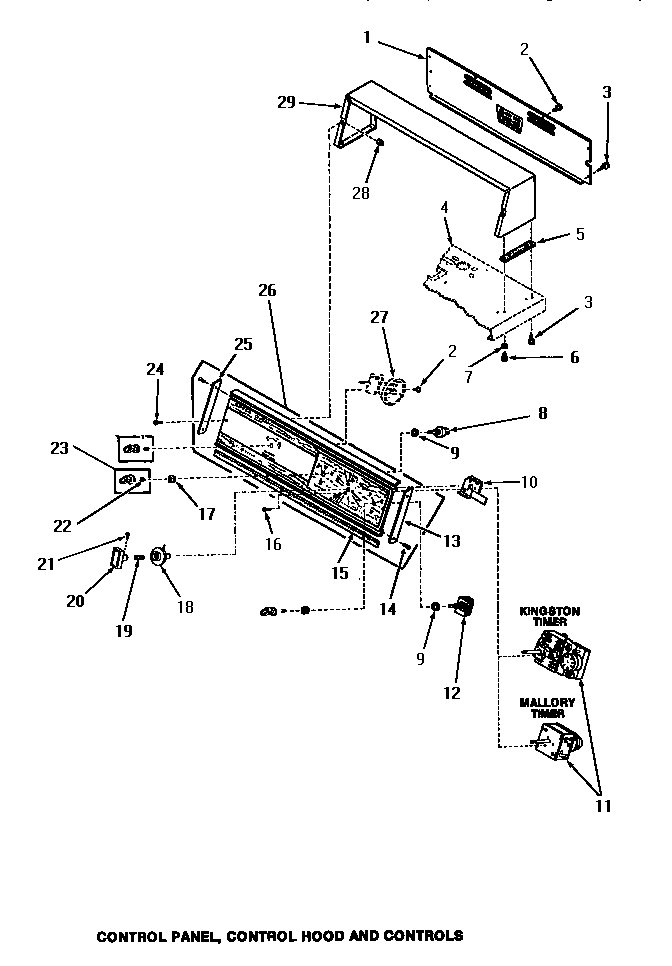 Speed Queen FA2961 control panel, control hood & controls diagram