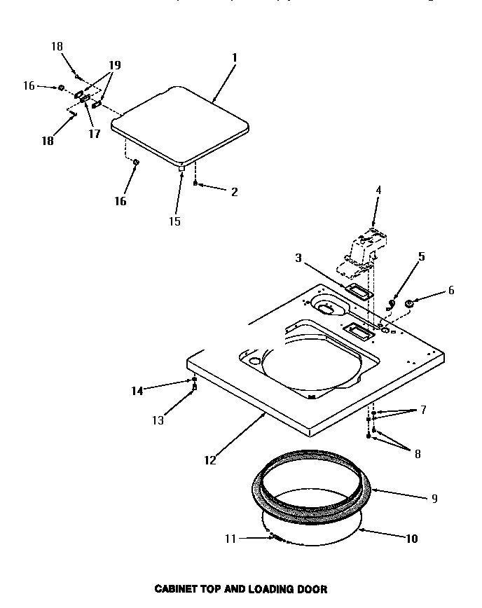 Speed Queen FA3821 cabinet top & loading door diagram