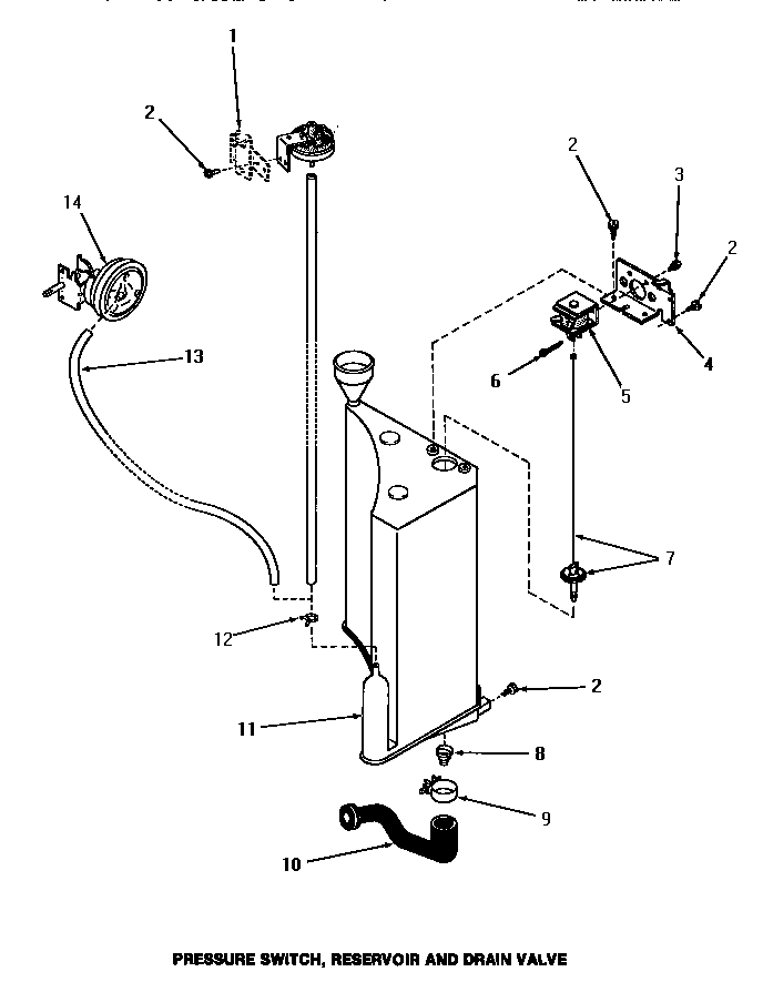 Speed Queen FA3821 pressure switch, reservoir & drain valve diagram