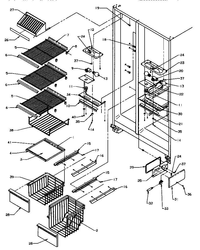 Modern Maid GRH2203W/P1168105WW freezer shelving & refrigerator light (gri2002w/p1168202ww) diagram