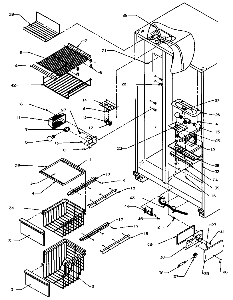 Modern Maid GRH2203W/P1168105WW freezer shelving & refrigerator light (grh2203b/p1168106we) (grh2203w/p1168105ww) (grh2402sw/p1168104ww) diagram