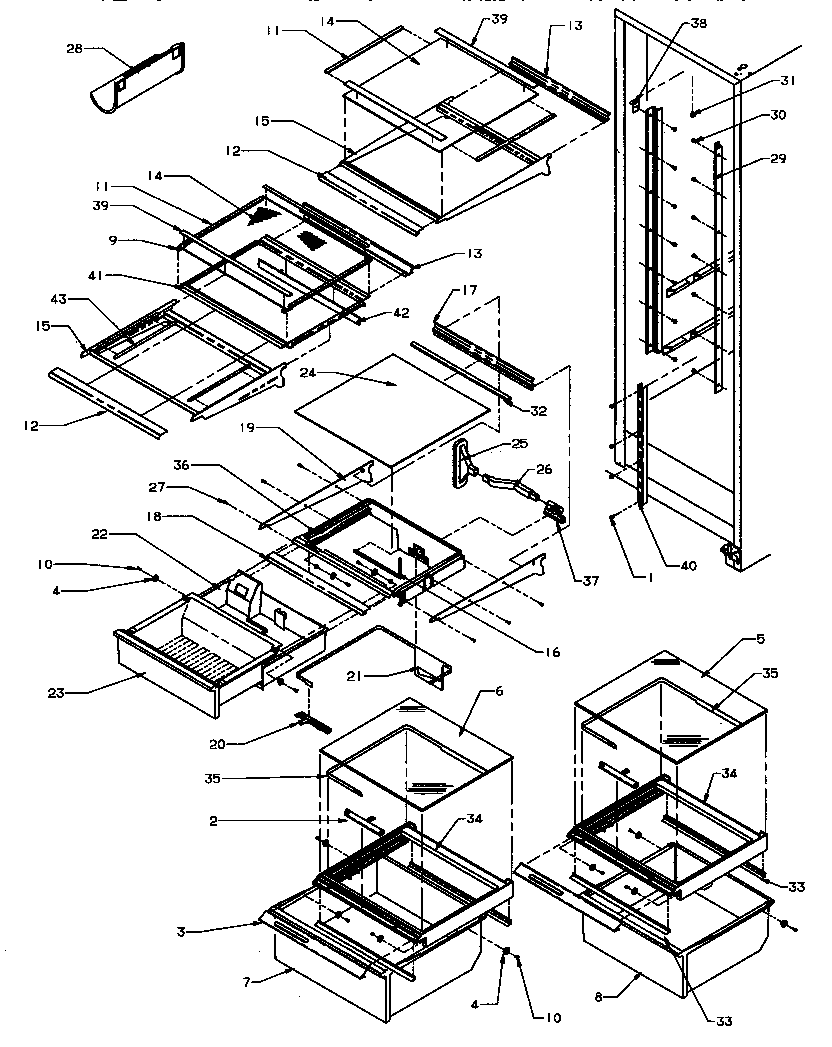 Modern Maid GRH2203W/P1168105WW refrigerator shelving & drawers diagram
