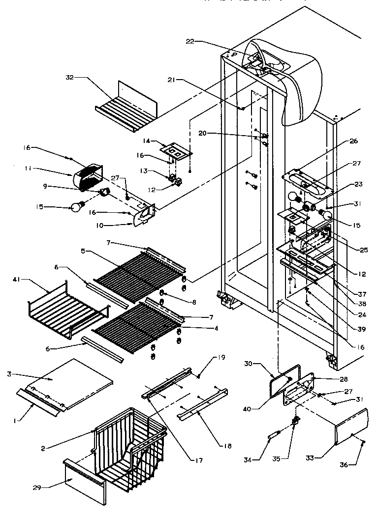 Amana SPD22Q2L-P1181314WL freezer shelving and refrigerator light diagram