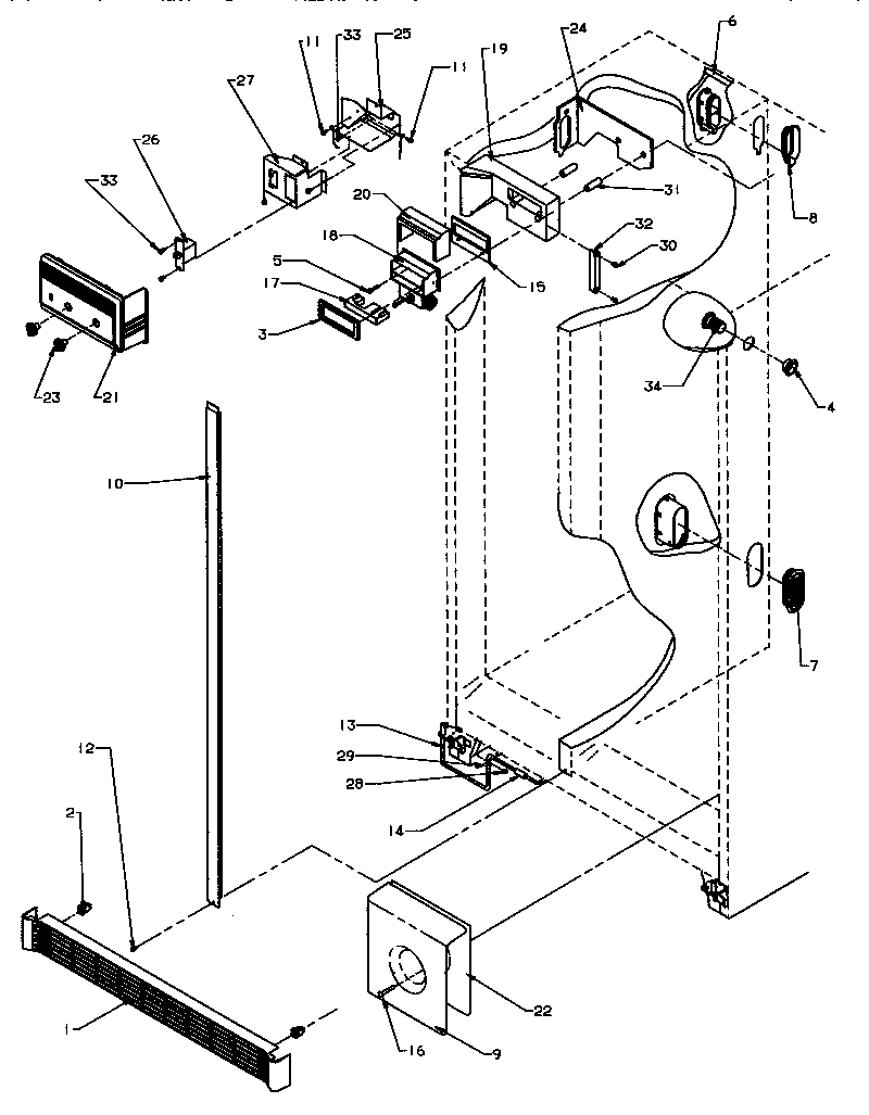 Amana SPD22Q2L-P1181314WL refrigerator/freezer controls and cabinet parts diagram