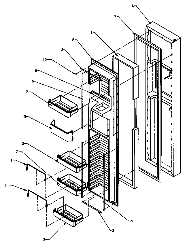 Amana SXD25QA3E-P1181320WE freezer door (sxd27q2e/p1181313we) (sxd27q2l/p1181313wl) (sxd27q2w/p1181313ww) diagram