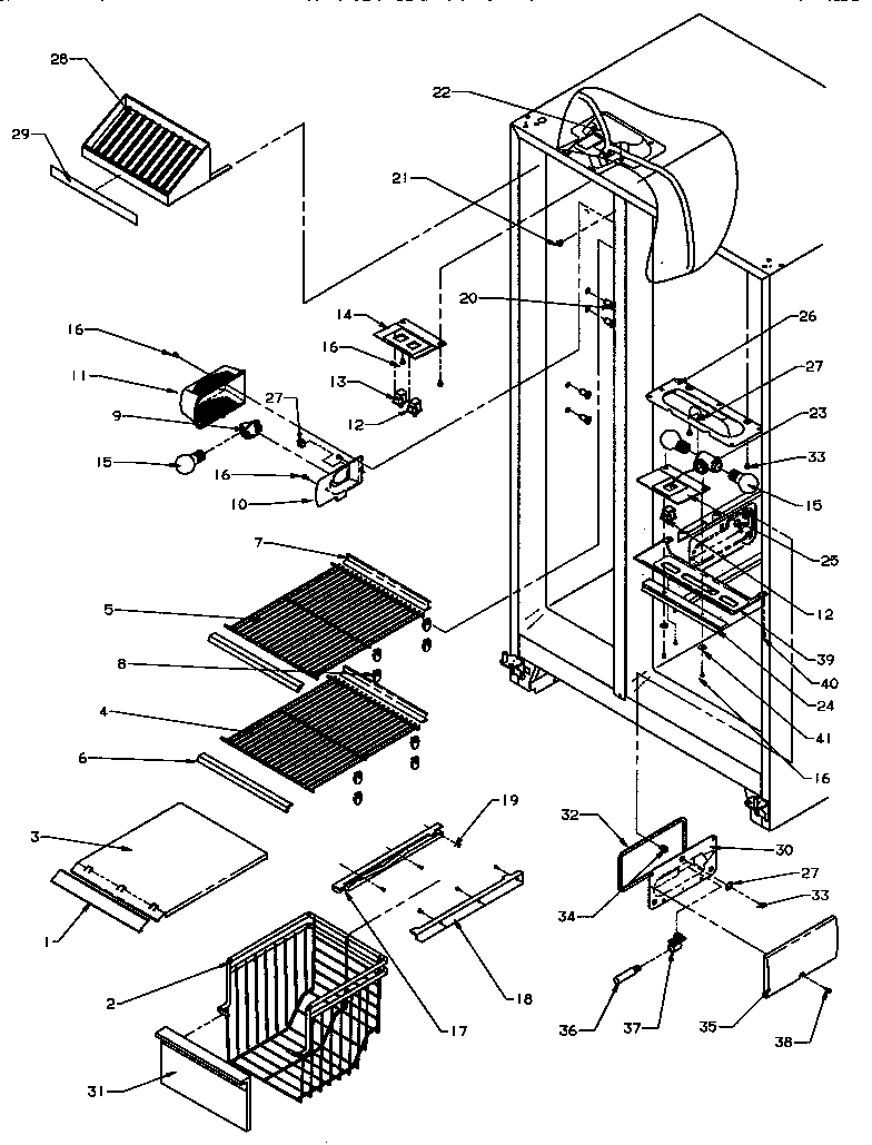 Amana SXD25QA3E-P1181320WE freezer shelving and refrigerator light diagram