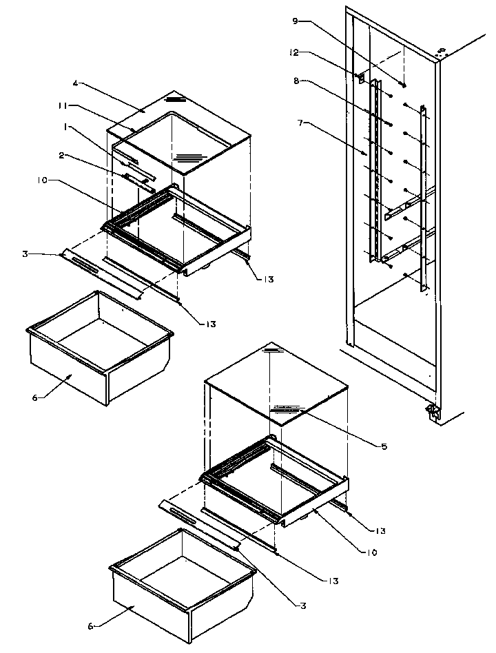 Amana SSD25N2W-P1181322WW refrigerator shelving and drawers diagram