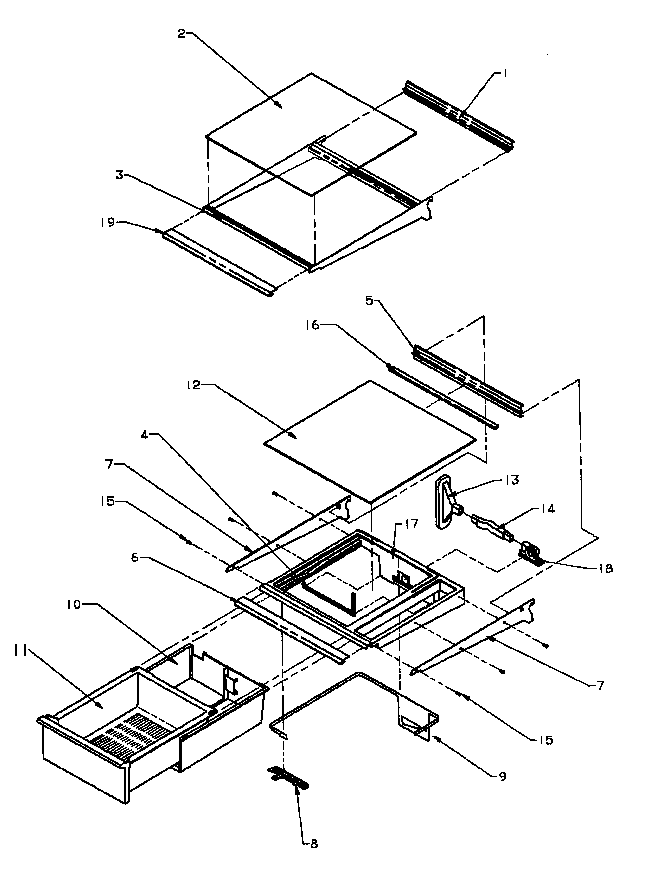 Amana SSD25N2W-P1181322WW refrigerator shelving and drawers diagram