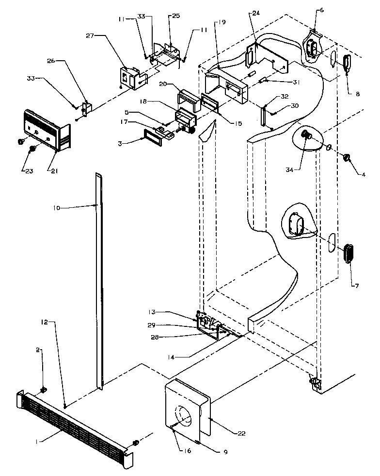 Amana SSD25N2W-P1181322WW refrigerator/freezer controls and cabinet parts diagram