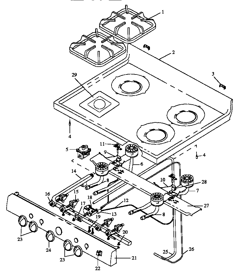 Caloric RMN385UW/P1142817NW open top burner assembly (rln330uw/p1142815nw) (rln340ul/p1142388nl) (rln340uw/p1142388nw) (rln340vl/p1142821nl) (rln340vw/p1142821nw) (rln345ul/p1142389nl) (rln345uw/p1142389nw) (rln347ul/p1142923nl) (rln347uw/p1142923nw) (rln362ul/p1142390nl) (rln362uw diagram