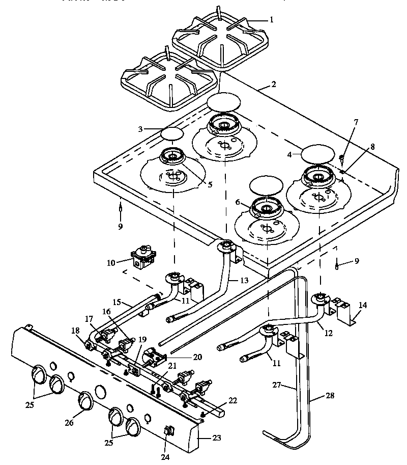 Caloric RMN385UW/P1142817NW sealed top burner assembly (rln367ul/p1142721nl) (rln367uw/p1142721nw) (rln383ul/p1142822nl) (rln383uw/p1142822nw) (rln385ul/p1142394nl) (rln385uw/p1142394nw) (rln385uww/p1142394nww) diagram