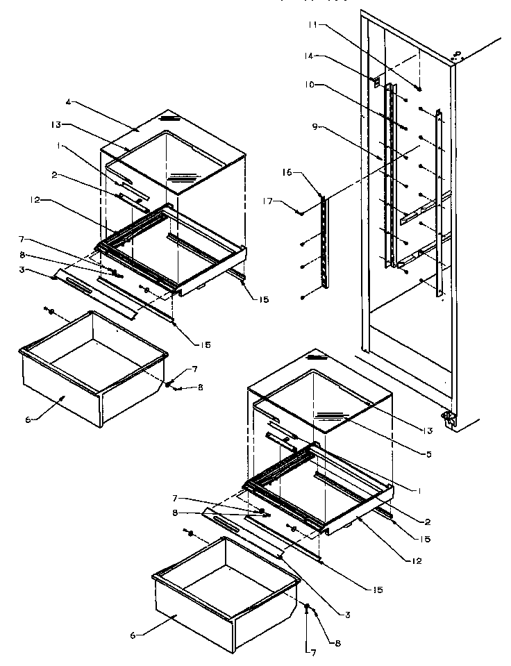 Amana SPD25AW-P1162435WW refrigerator shelving and drawers diagram
