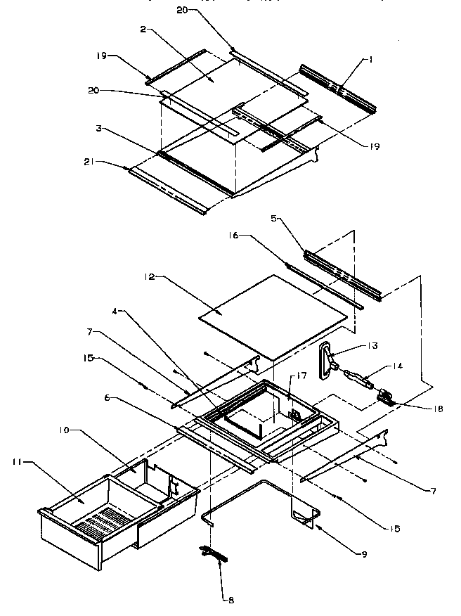 Amana SPD25AW-P1162435WW refrigerator shelving and drawers diagram