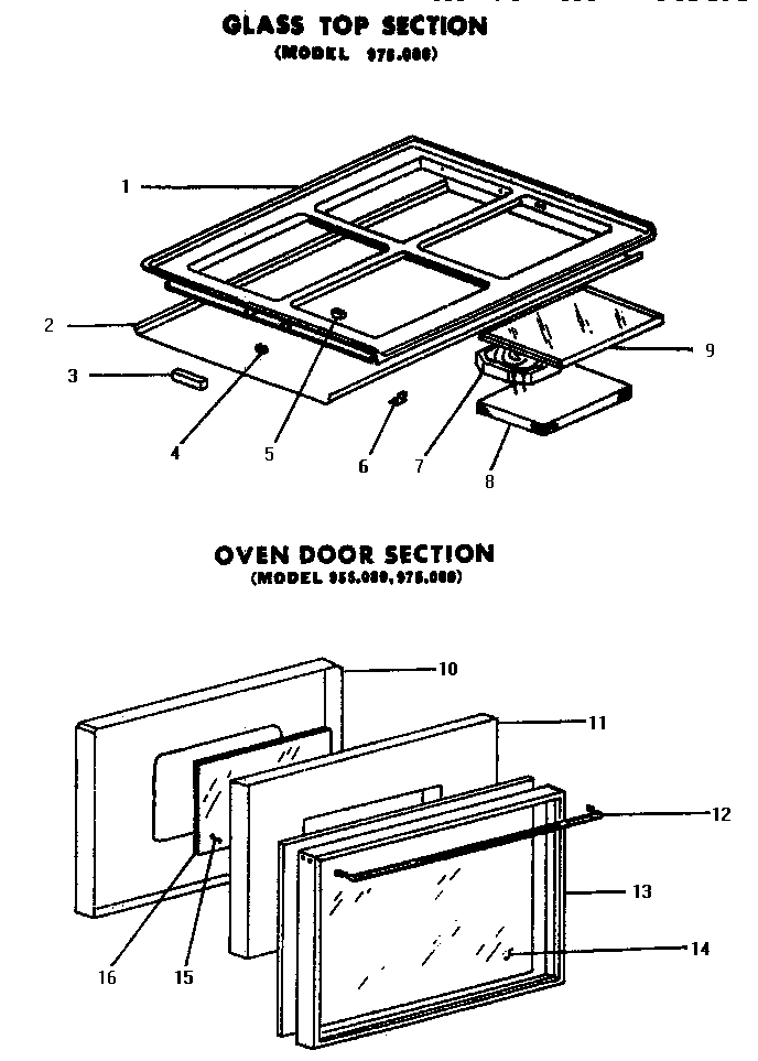 Amana 955.000 glass top and oven door diagram