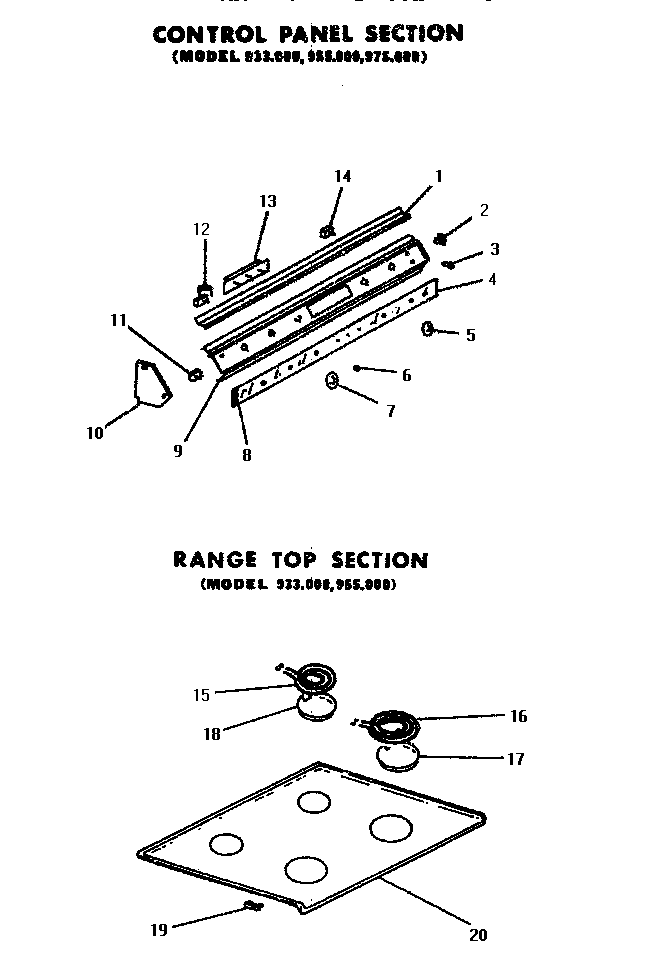 Amana 933.010 control panel and range top diagram