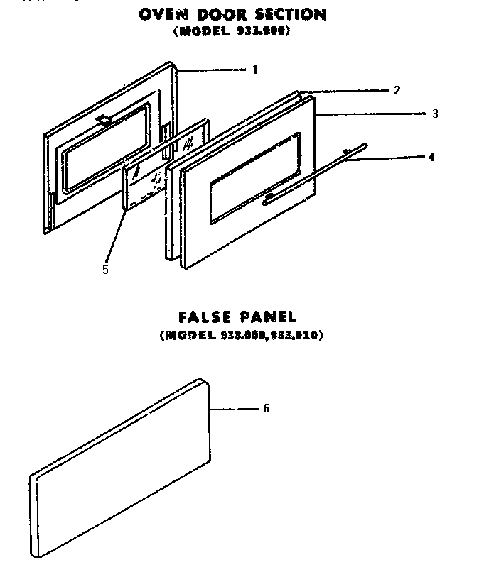 Amana 933.010 oven door and false panel diagram