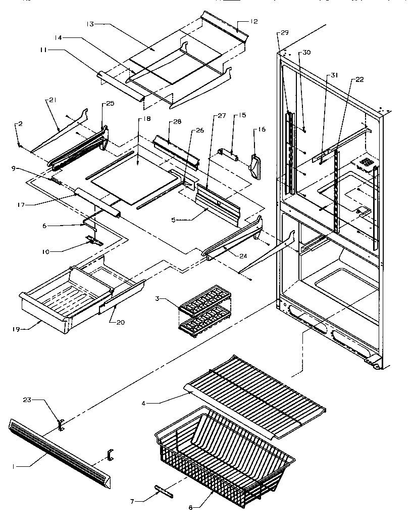 Amana BH20S5L-P1196501W refrigerator/freezer shelving diagram
