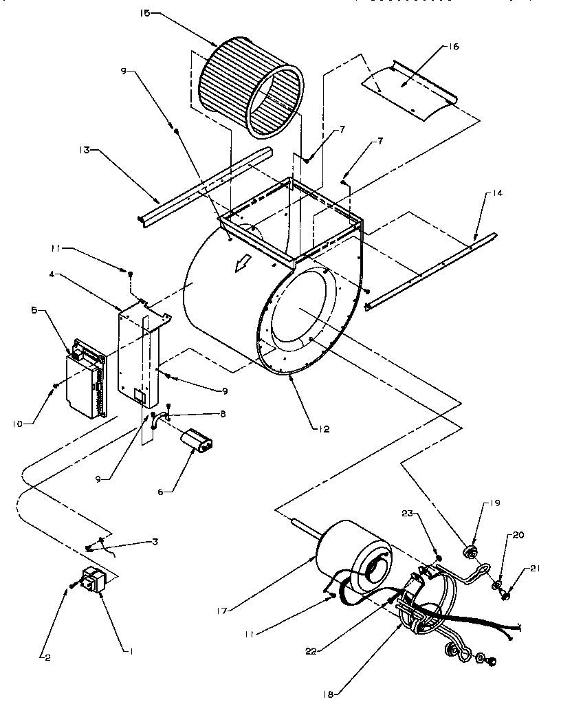 Amana GCIA045A30/P1177401F blower assembly & integrated control diagram