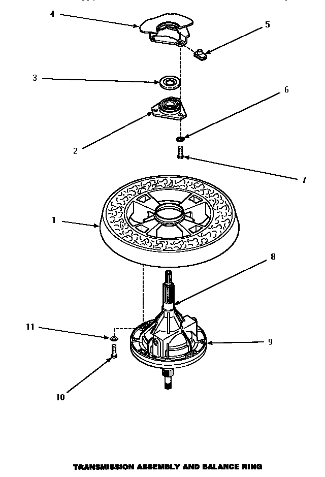 Amana CW3502W/P1163207WW transmission assembly & balance ring (cw3502l/p1163208wl) (cw3502w/p1163207ww) (cw4202l/pcw4202l) (cw4202w/pcw4202w) (lw3502l/p1163202wl) (lw3502w/p1163201ww) (lw3503l/p1163204wl) (lw3503w/p1163203ww) (lw4202l/p1163211wl) (lw4202w/p1163210ww) diagram