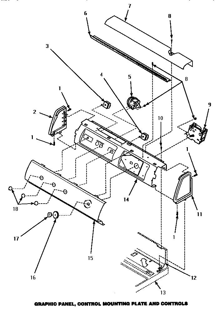 Amana LWM433W/P1176501WW graphic panel, control mounting plate & controls diagram