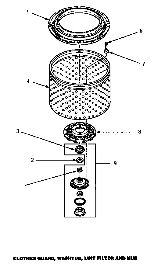 Amana LWM433W/P1176501WW clothes guard, washtub, lint filter & hub diagram