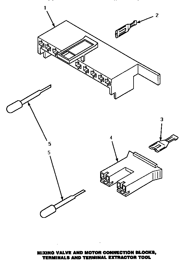 Amana LWM433W/P1176501WW mixing valve & motor connection blocks, terminals & tool diagram