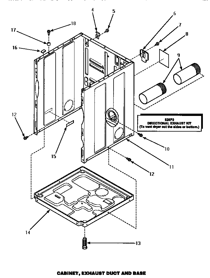 Amana LEM437L/P1176602WL cabinet, exhaust duct & base diagram