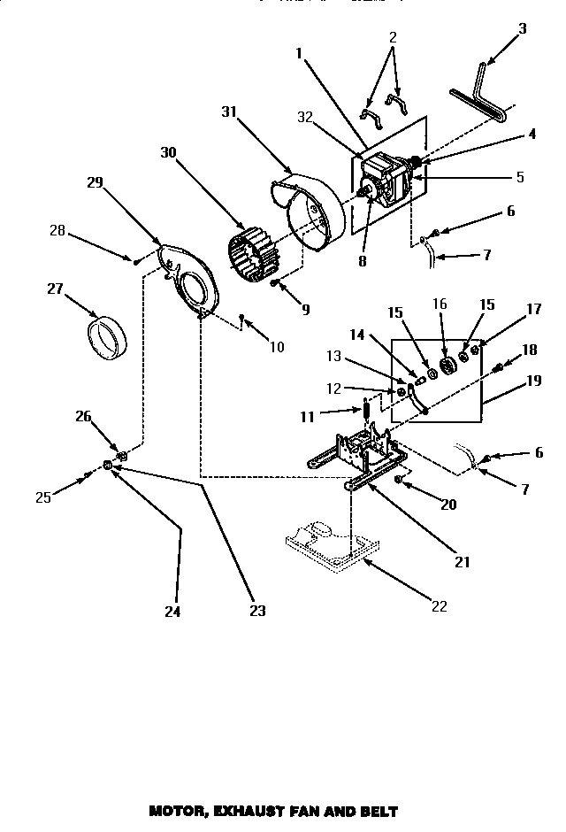 Amana LG4809L/P1163708WL motor, exhaust fan & belt (lg4809l/p1163708wl) (lg4809w/p1163707ww) (lg4909l/p1163715wl) (lg4909w/p1163714ww) (lg9109w/p1163703ww) (lg9209w/p1163711ww) diagram