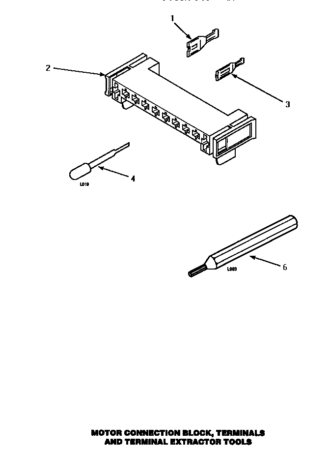 Amana LG4809L/P1163708WL motor connection block, terminals & terminal extractor tool (lg4809l/p1163708wl) (lg4809w/p1163707ww) (lg4909l/p1163715wl) (lg4909w/p1163714ww) (lg9109w/p1163703ww) (lg9209w/p1163711ww) diagram