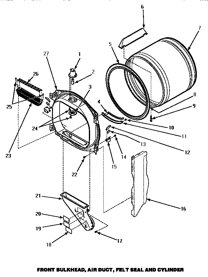 Amana CE8407W-PCE8407W front bulkhead, air duct, felt seal & cylinder (ce8407w/pce8407w) (ce8427w/pce8427w) diagram