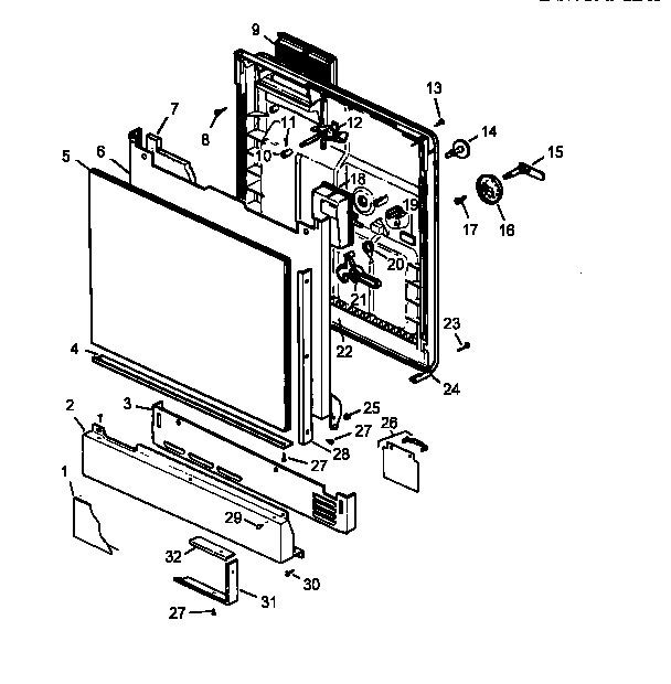 Caloric CDU210CWW/P1199014W door assembly diagram
