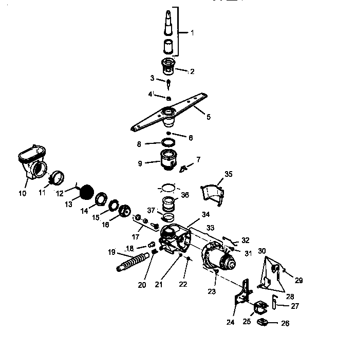 Caloric CDU210CWW/P1199014W motor-pump/water distribution components diagram