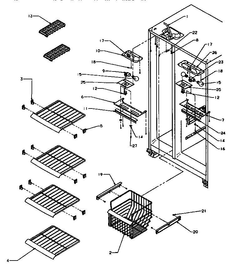 Amana SG19SW-P1193701WW freezer shelving and refrigerator light diagram