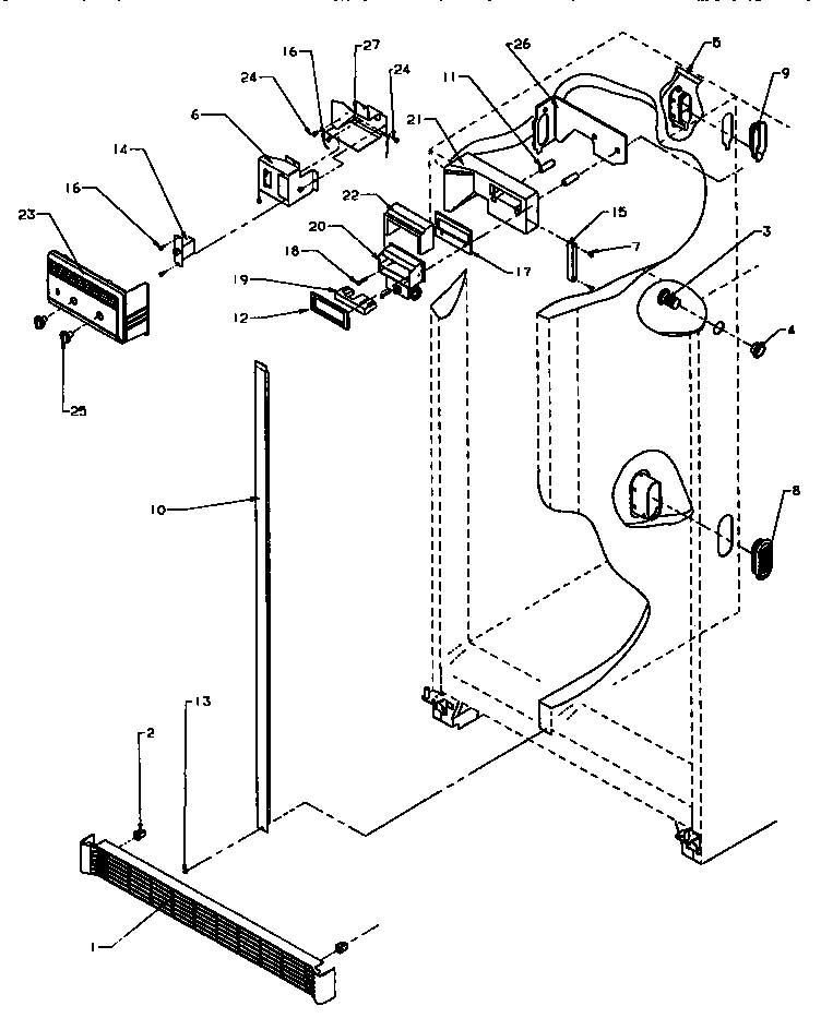 Amana SG19SW-P1193701WW refrigerator, freezer controls and cabinet parts diagram