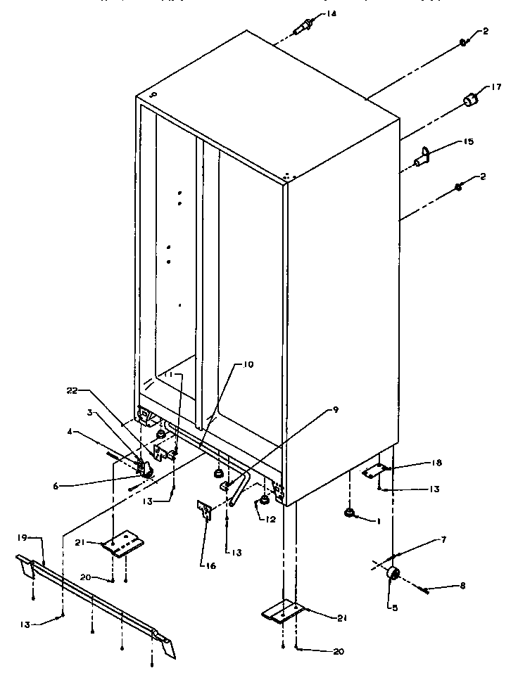 Amana SG19SW-P1193701WW drain and rollers and cabinet back diagram