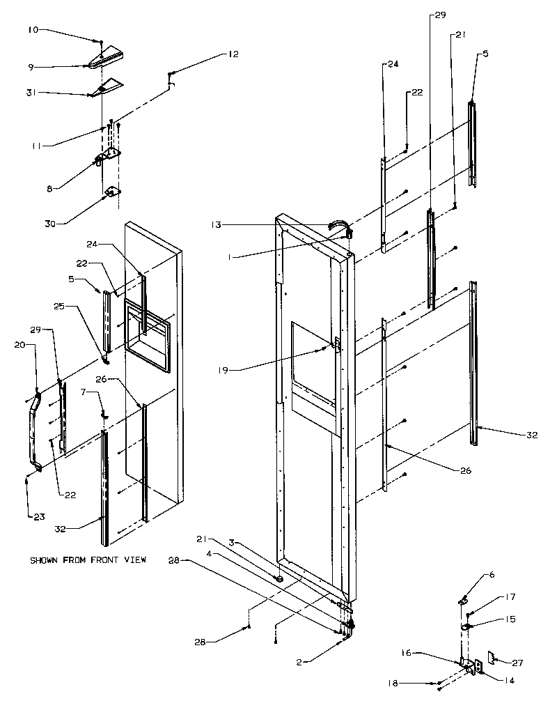 Amana SRD22S5E-P1190301WE freezer door hinge/trim diagram