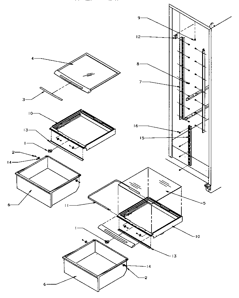 Amana SRD22S5E-P1190301WE shelving and drawers (refrigerator) diagram