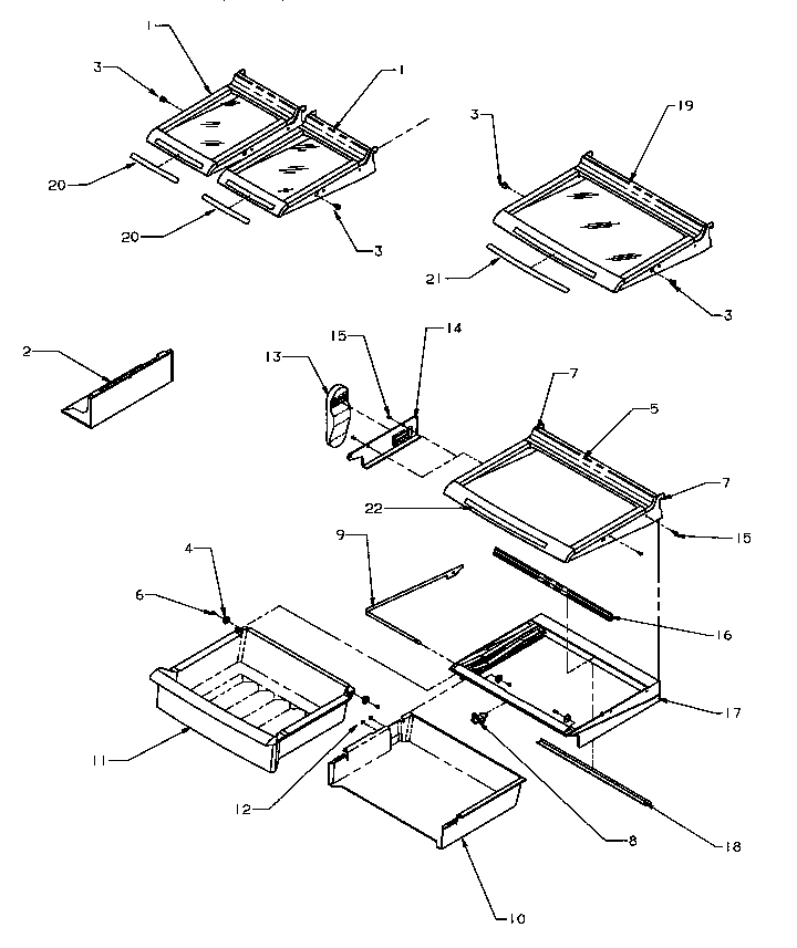 Amana SRD22S5E-P1190301WE shelving & drawers (refrigerator) diagram