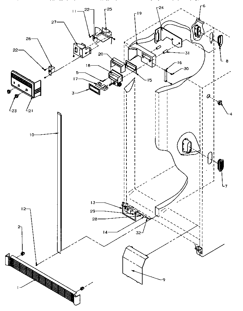 Amana SRD22S5E-P1190301WE controls & cabinet diagram