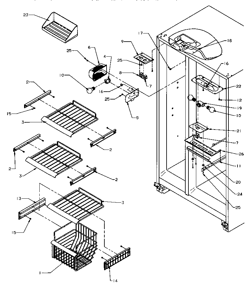 Amana SZD22S5W-P1190414WW freezer shelving & ref light diagram