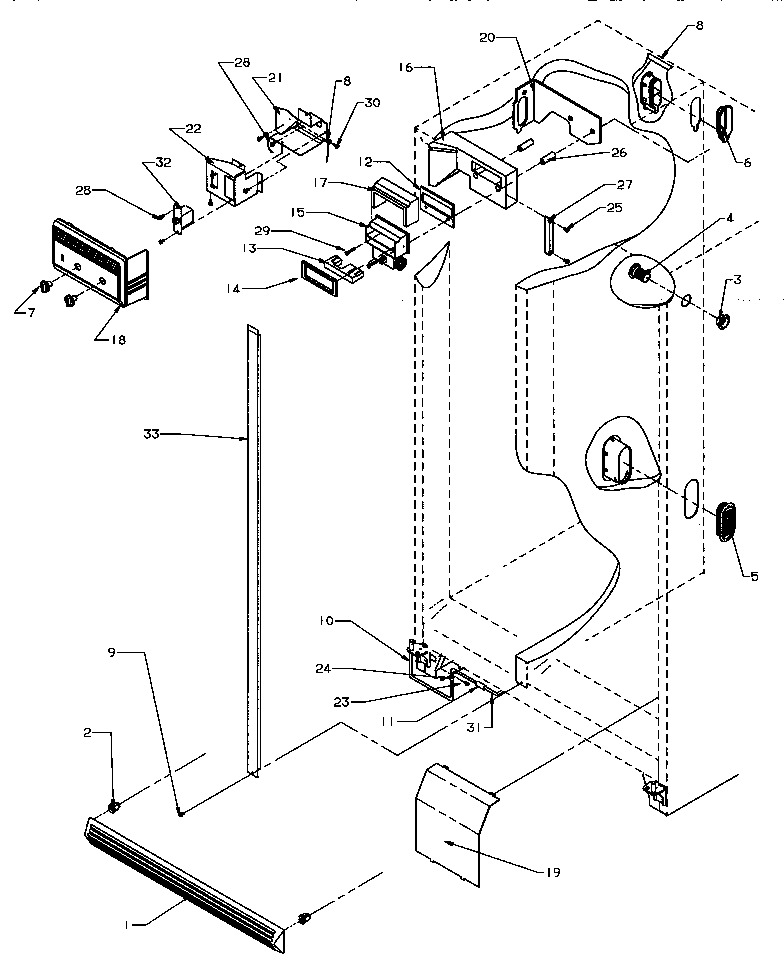 Amana SZD22S5W-P1190414WW controls and cabinet (ref/fzr) diagram