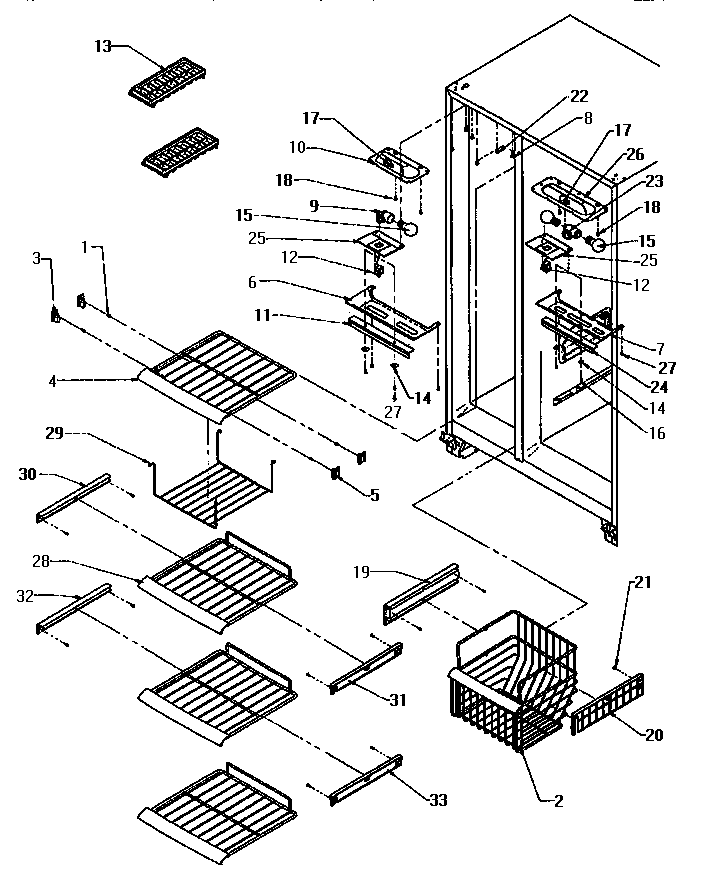 Amana SX25SL-P1190203WL freezer shelving & ref light diagram