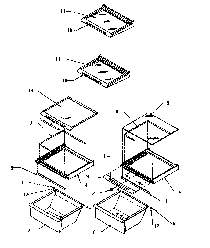 Amana SX25SL-P1190203WL shelving & drawers (ref) diagram