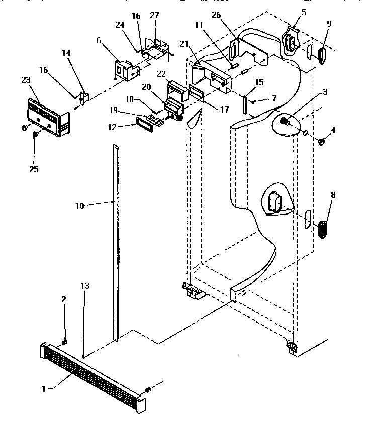 Amana SX25SL-P1190203WL controls & cabinet (ref/fzr) diagram