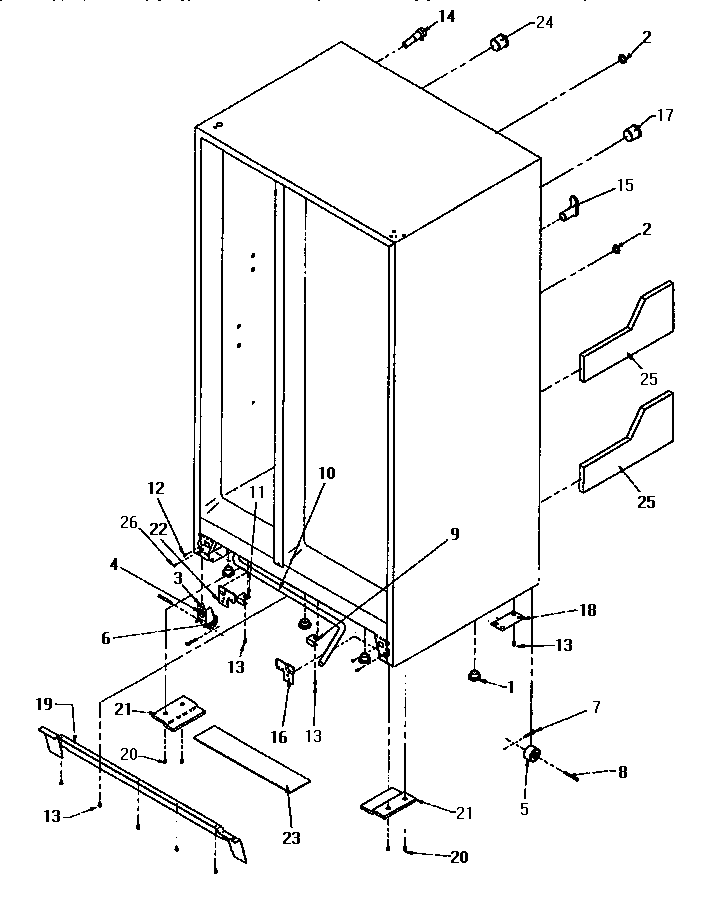Amana SX25SL-P1190203WL drain & rollers & cabinet back diagram
