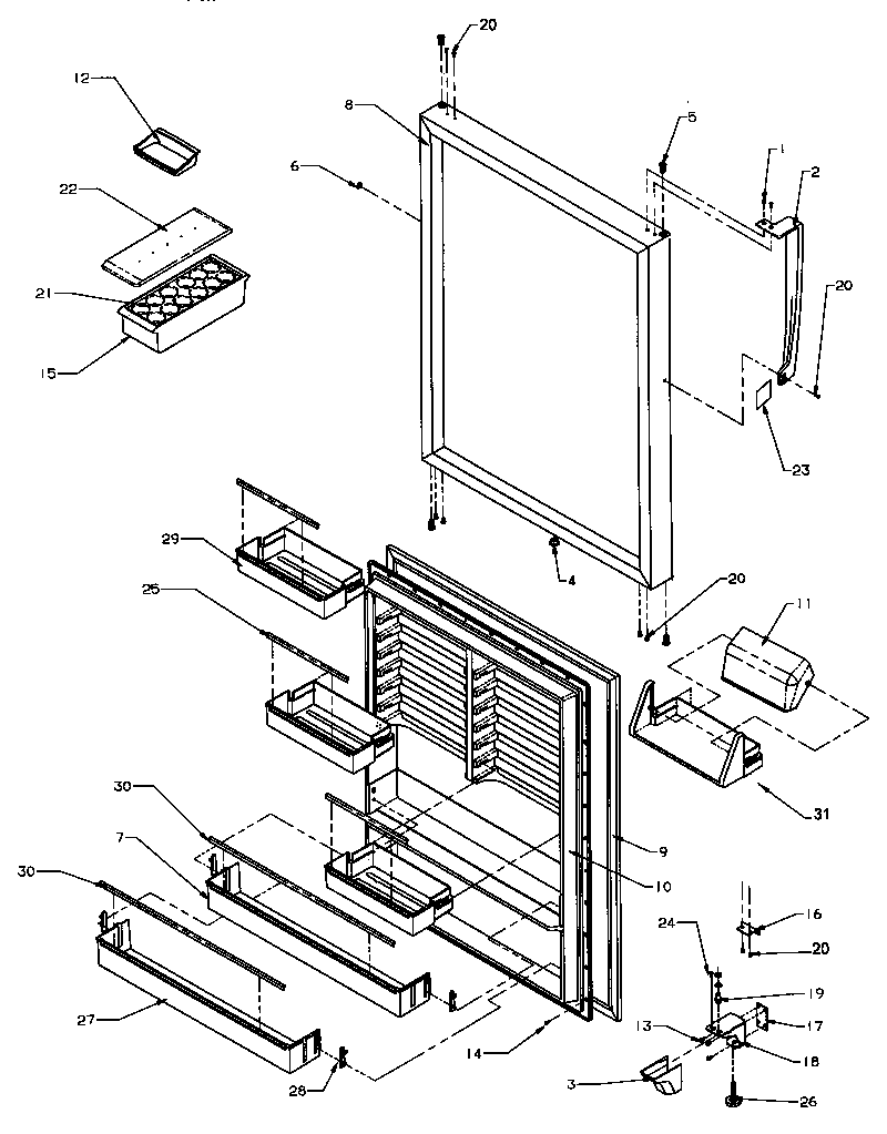 Amana TX22S3W-P1196001WW refrigerator door assembly (tx22s3e/p1196001we) (tx22s3l/p1196001wl) (tx22s3w/p1196001ww) diagram