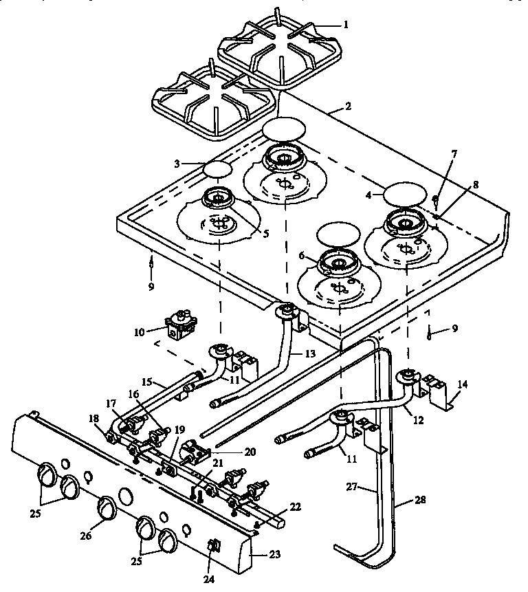 Caloric RLN383UW/P1142963NW sealed top burner assembly (rln367ul/p1142961nl) (rln367uw/p1142961nw) (rln383ul/p1142963nl) (rln383uw/p1142963nw) (rln385ul/p1142964nl) (rln385ul/p1143130nl) (rln385uw/p1142964nw) (rln385uw/p1143130nw) (rln385uww/p1142964nww) (rln385uww/p1143130nww) diagram
