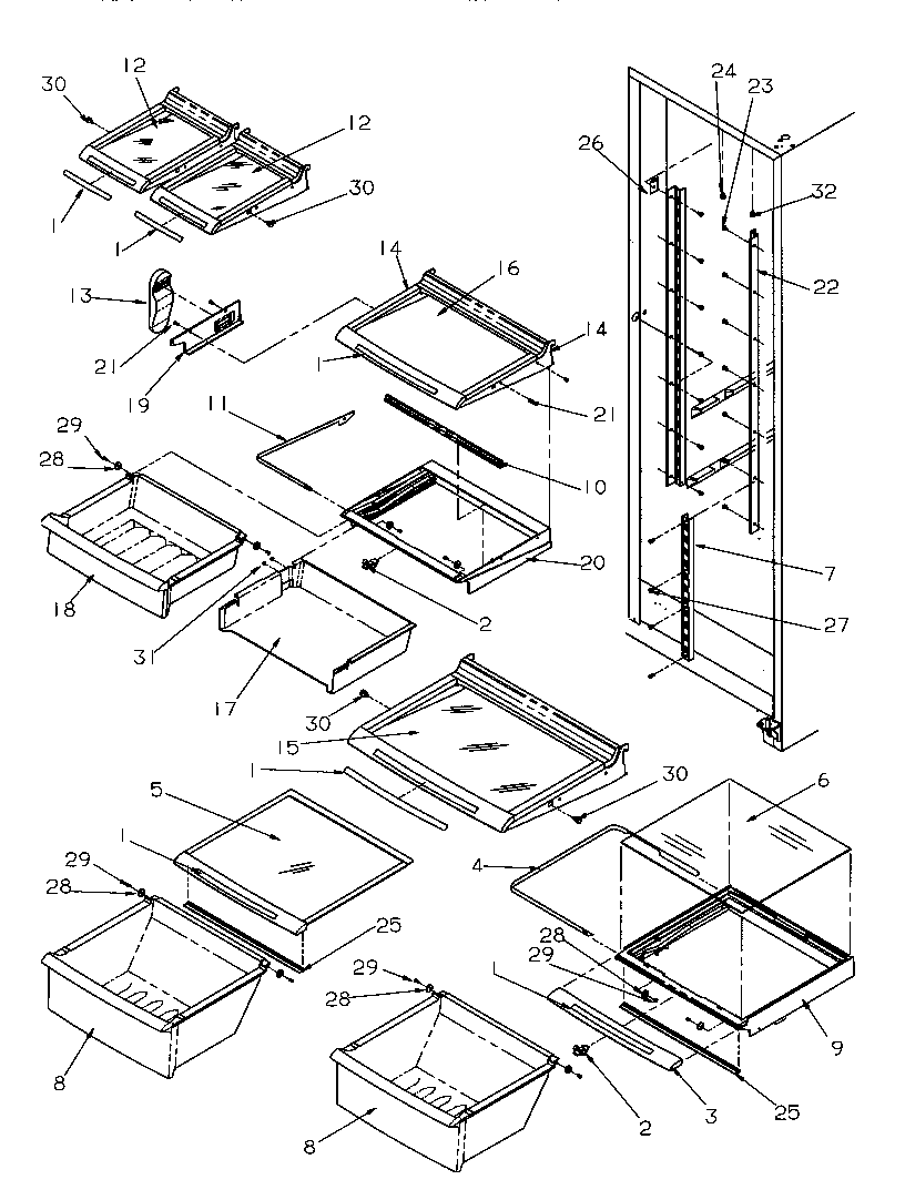 Amana GSDE3201SW-P1190901WW shelving and drawers (ref) diagram