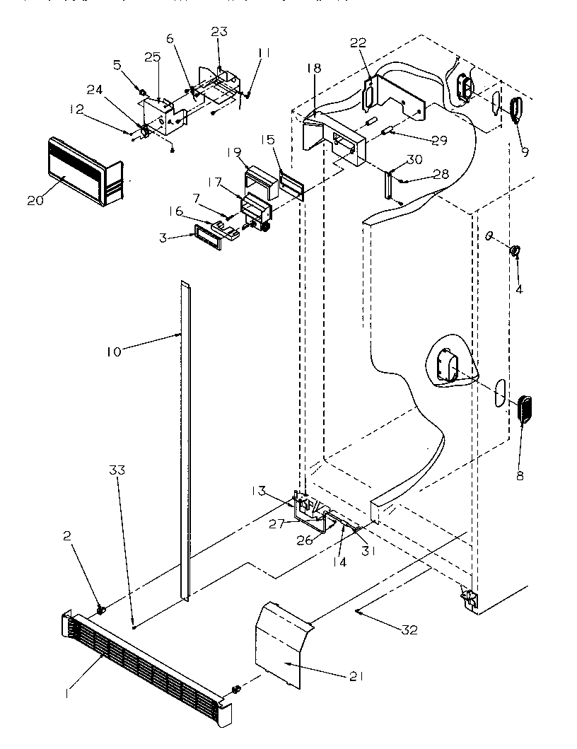 Amana GSDE3201SW-P1190901WW controls and cabinet (ref/frz) diagram